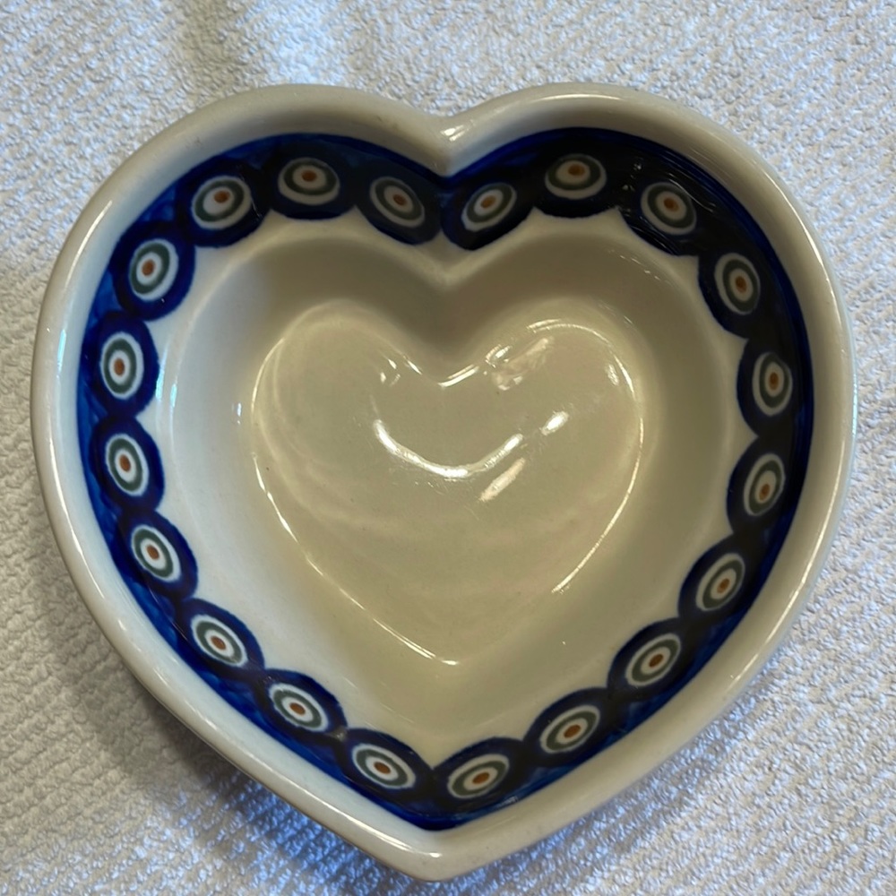 Polish pottery heart shaped bowl
